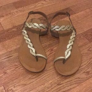 Brown flats with gold braided detailing